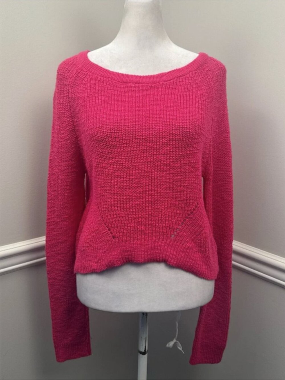 Moth by Anthropologie Bright Pink Scoop Neck Knit Sweater XL